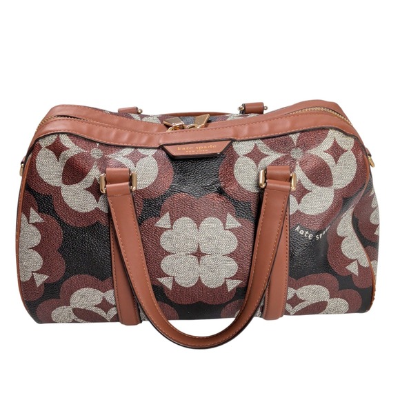kate spade Handbags - Kate Spade New York Spade Flower Monogram Satchel Bag Brown Black Gold Hardware